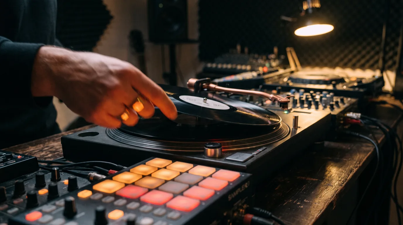 Beatmaker studio setup for flipping a sample into an original beat